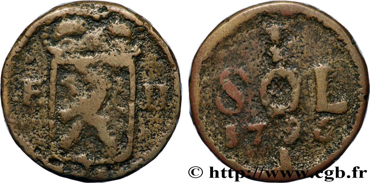 LUXEMBOURG 1 Sol emblème frappe au nom de François II (monnaie de siège) 1796  TB+ 