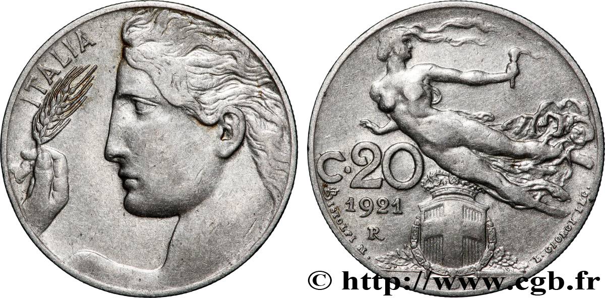 ITALIE 20 Centesimi allégorie de la Liberté 1921 Rome TTB+ 