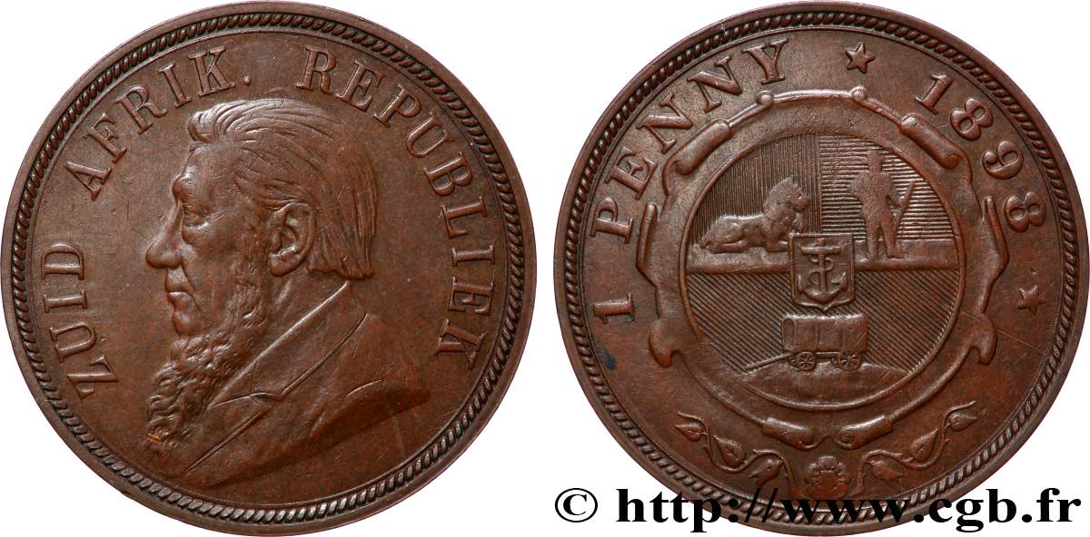 AFRIQUE DU SUD 1 Penny président Kruger 1898  TTB 