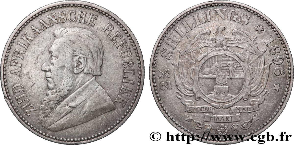 AFRIQUE DU SUD 2 1/2 Shillings président Kruger 1896  TTB 