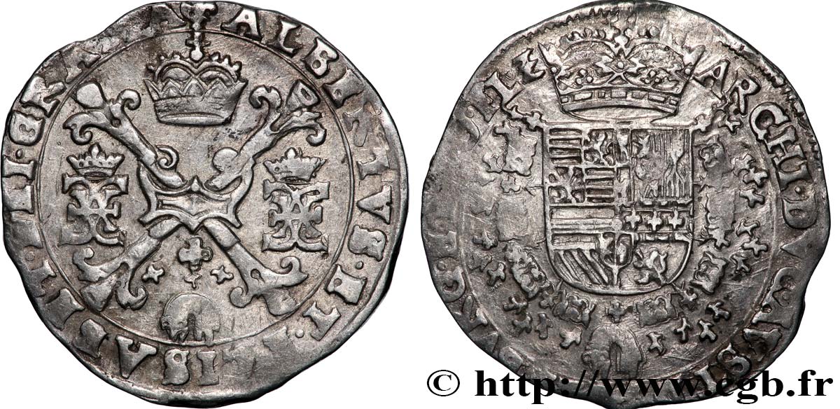 PAYS-BAS ESPAGNOLS - COMTÉ DE FLANDRE - ALBERT ET ISABELLE Quart de patagon n.d. Bruges TTB 