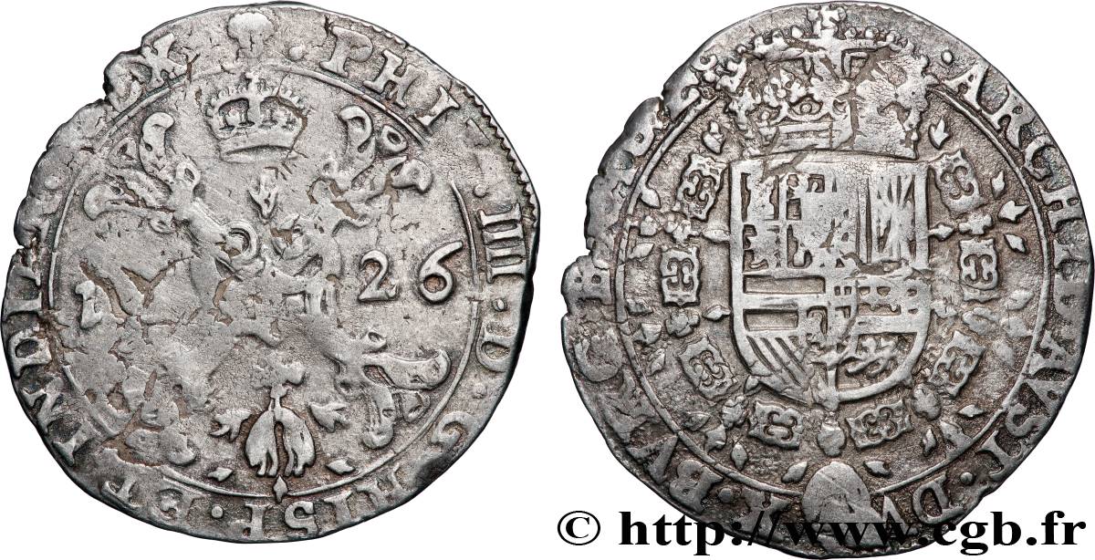 PAYS-BAS ESPAGNOLS - COMTÉ DE FLANDRE - PHILIPPE IV 1/4 Patagon 1626 Bruxelles TB+ 
