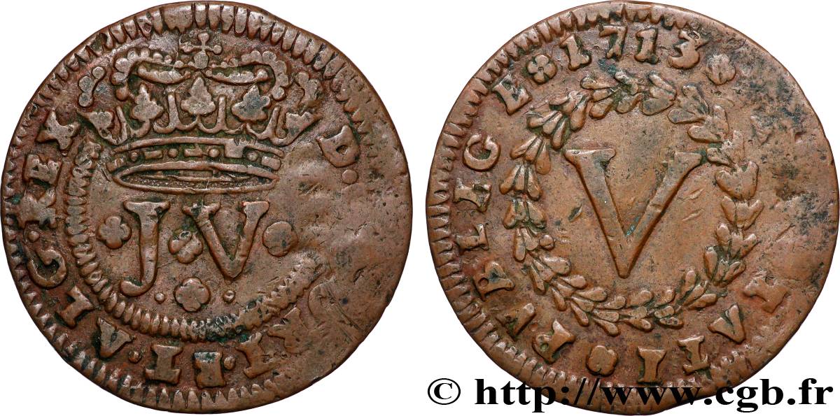 PORTUGAL (ROYAUME DE) ET BRÉSIL - JEAN V 5 Reis 1713  TTB 