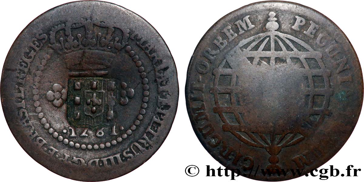 BRÉSIL - MARIE Ier 20 Réis contremarqué sur une 10 Réis de 1781 (1809) Lisbonne TTB 