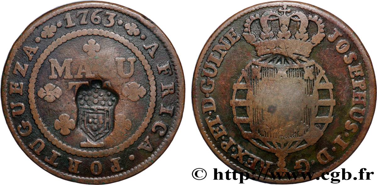 ANGOLA 1 Macuta frappe au nom de Joseph Ier avec contremarque 1763 (1837)  TTB 