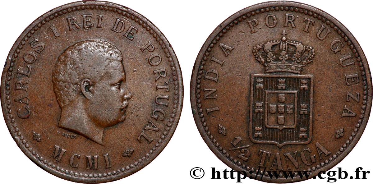 INDE PORTUGAISE 1/2 Tanga Charles Ier (Carlos) 1901  TTB 