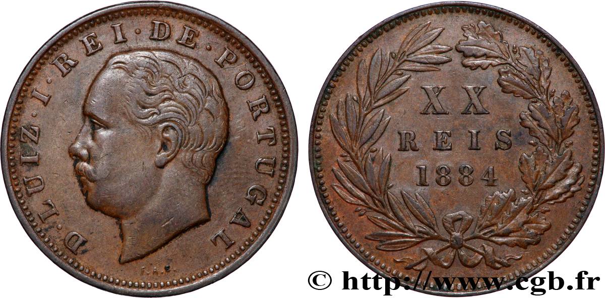 PORTUGAL 20 Réis au nom de Louis Ier (Luis) 1884  TTB+ 