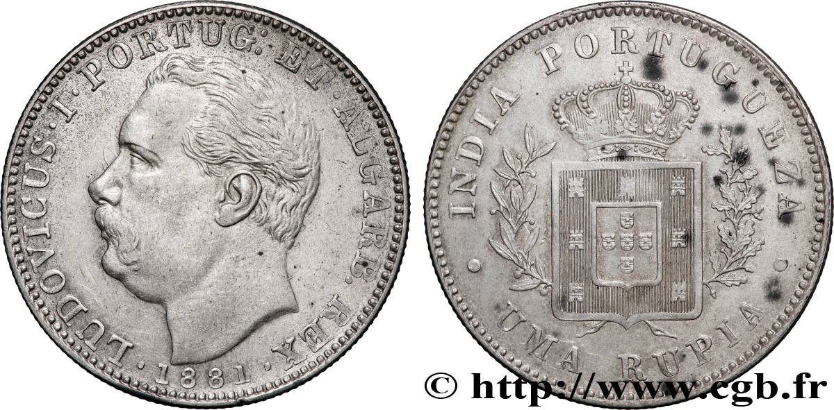 INDE PORTUGAISE 1 Roupie Louis Ier (Luis) 1881  TTB 