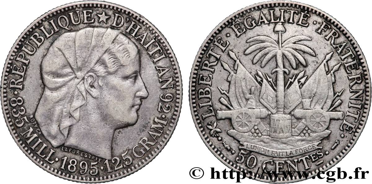 HAÏTI 50 Centimes emblème “Liberté créole” de Roty 1895 Paris TTB 
