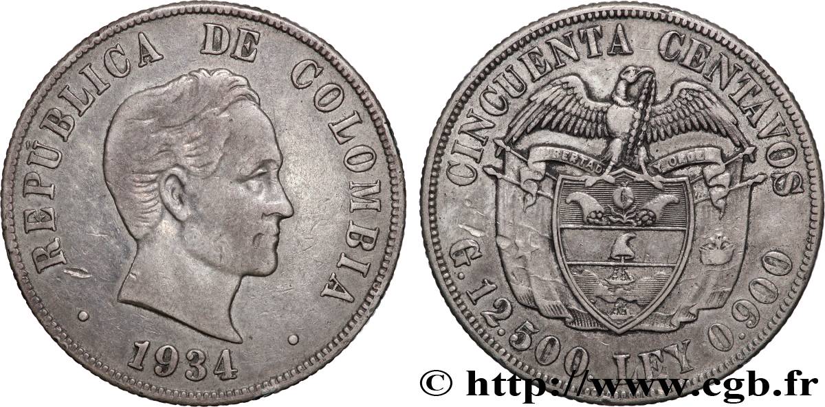 COLOMBIE 50 Centavos 1934  TTB 