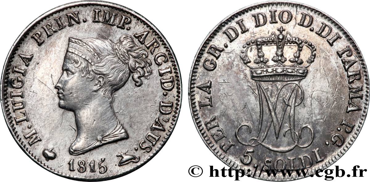 ITALY - DUCHY OF PARMA DE PIACENZA AND GUASTALLA - MARIE-LOUISE OF AUSTRIA 5 Soldi  1815  Milan AU 
