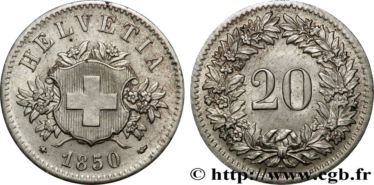 SWITZERLAND 20 Centimes (Rappen) 1850 Strasbourg - BB AU 