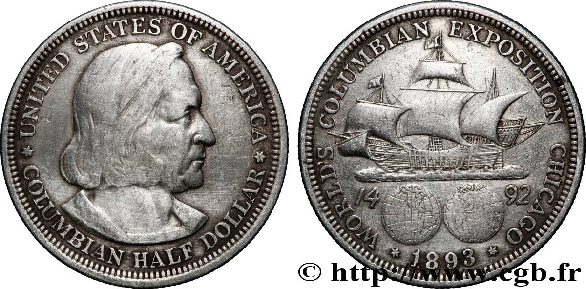 VEREINIGTE STAATEN VON AMERIKA 1/2 Dollar Exposition Colombienne de Chicago 1893 Philadelphie SS 