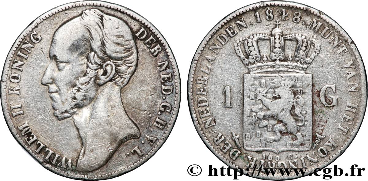 PAYS-BAS 1 Gulden Guillaume II 1848 Utrecht TB+ 