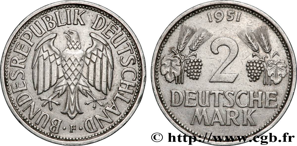 ALLEMAGNE 2 Mark aigle 1951 Stuttgart - F TTB+ 