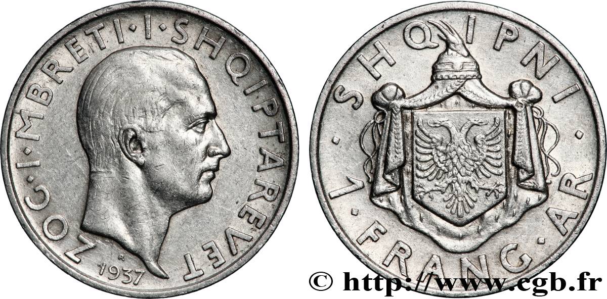 ALBANIE - RÉPUBLIQUE PUIS ROYAUME D&nbsp;ALBANIE - ZOG 1 Franga Ari 1937 Rome TTB+ 