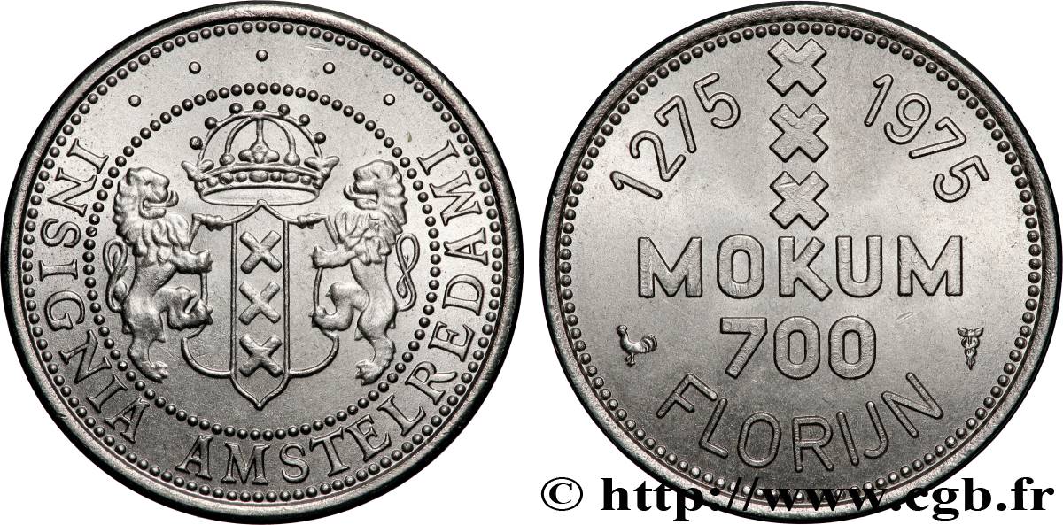 PAESI BASSI 1 Florijn 700e anniversaire de la fondation d’Amsterdam 1975 Utrecht MS 