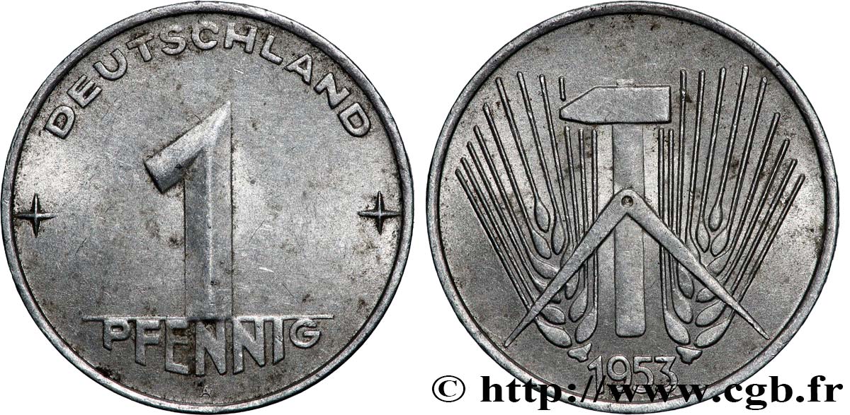 ALLEMAGNE RÉPUBLIQUE DÉMOCRATIQUE 1 Pfennig type Deutschland 1953 Berlin TTB 