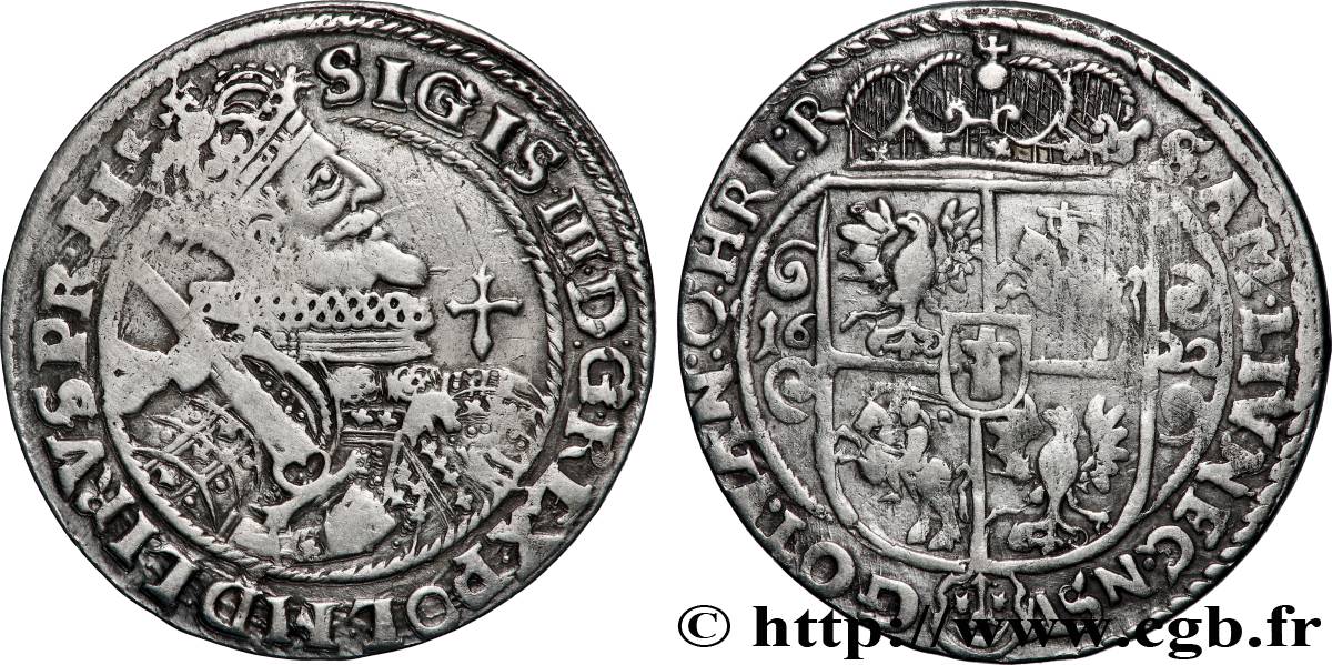 POLOGNE 1/4 de thaler Sigismond III Vasa 1622 Cracovie TTB 