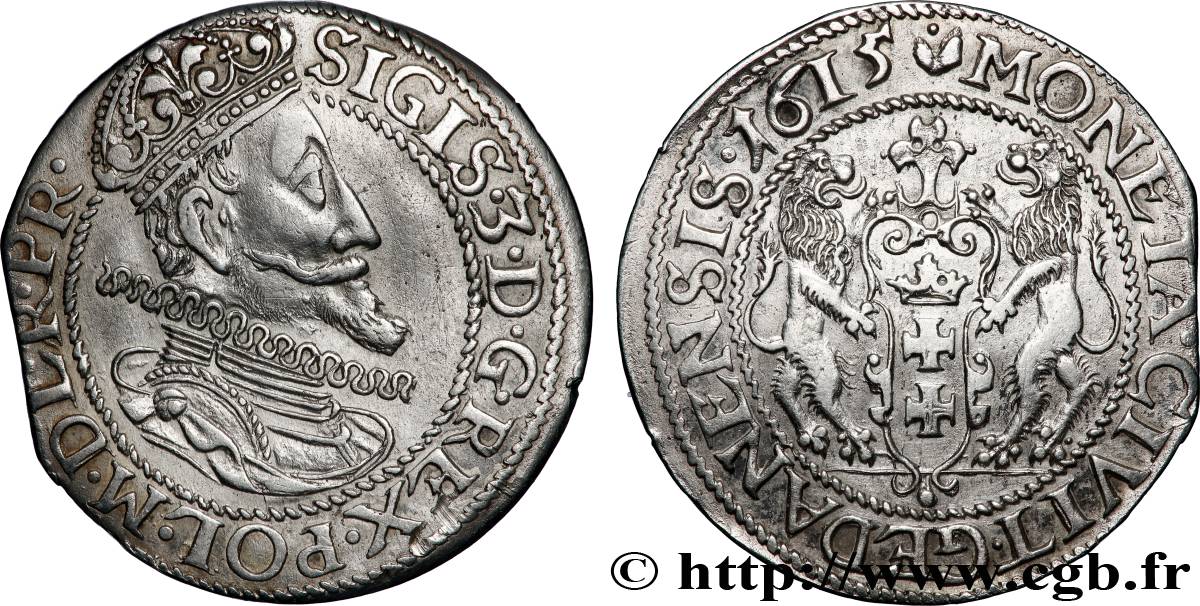 POLOGNE - ROYAUME DE POLOGNE - SIGISMOND III VASA 1/4 Thaler ou ort koronny 1615 Dantzig TTB+ 