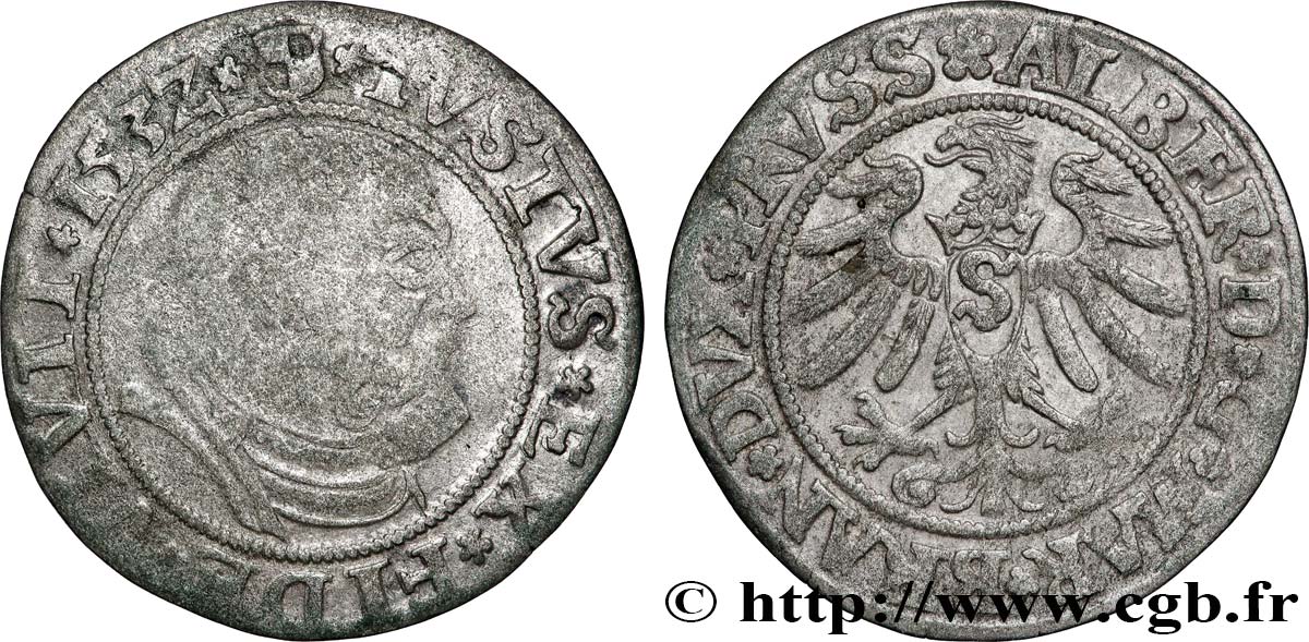 SAINT-EMPIRE ROMAIN GERMANIQUE - PRUSSE - ALBRECHT DE BRANDENBURG 1 Groschen 1532 Königsberg TB/TB+ 