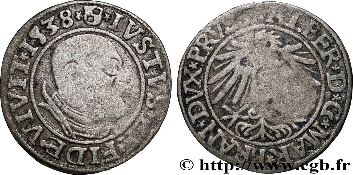 SAINT-EMPIRE ROMAIN GERMANIQUE - PRUSSE - ALBRECHT DE BRANDENBURG 1 Groschen 1538 Königsberg TB 