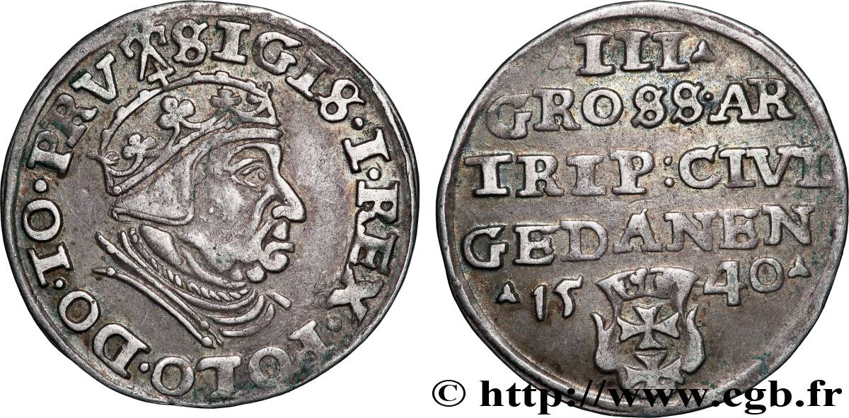 POLOGNE - SIGISMOND Ier LE VIEUX 3 Gros (Trojak) 1539 Gdansk TTB 