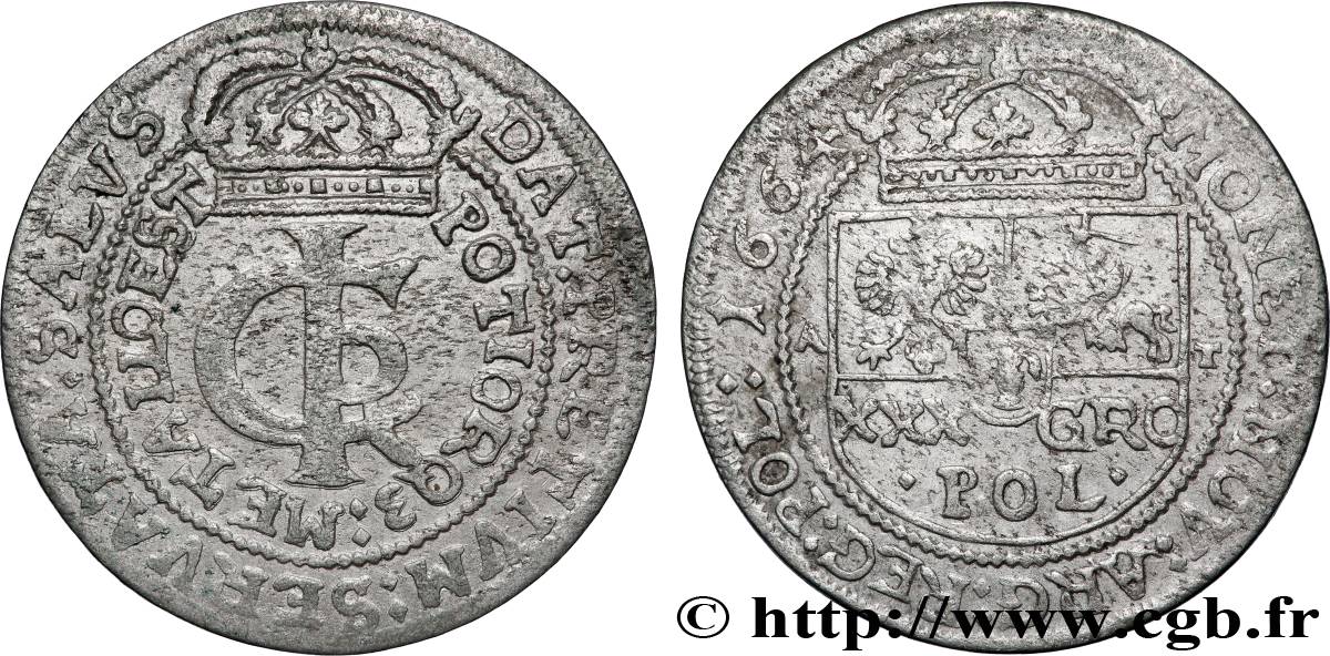 POLOGNE - ROYAUME DE POLOGNE - JEAN II CASIMIR Tympf 1664 Bidgostie TB+ 