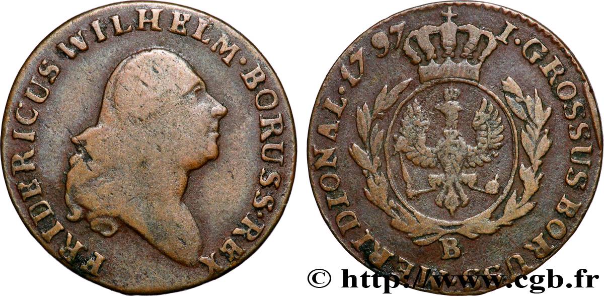 ALLEMAGNE - PRUSSE 1 Grossus Frédéric William II 1797 Berlin TB+ 