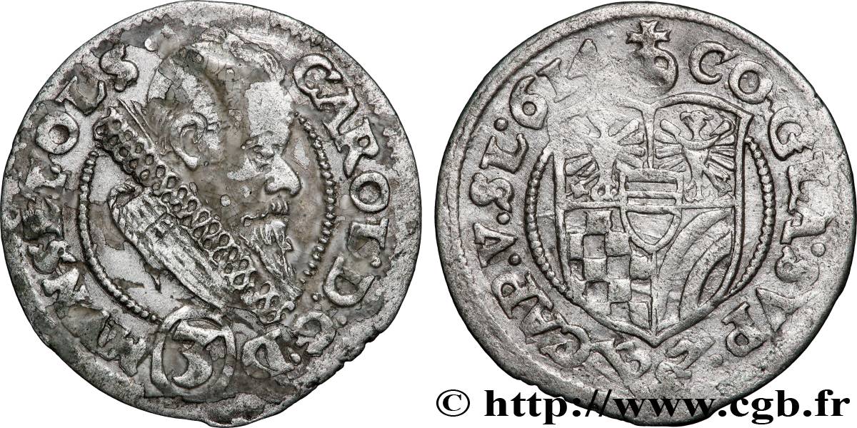 ALLEMAGNE - SILÉSIE - MÜNSTERBERG-OELS 3 Kreuzer Charles II de Münsterberg-Œls 1614  TB+ 