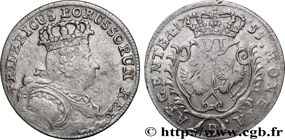 ALLEMAGNE - PRUSSE 6 Groschen Frédéric II 1755 Königsberg TB+ 