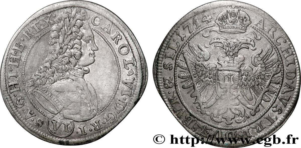 AUTRICHE - CHARLES VI 6 Kreuzers 1714 Breslau TTB 