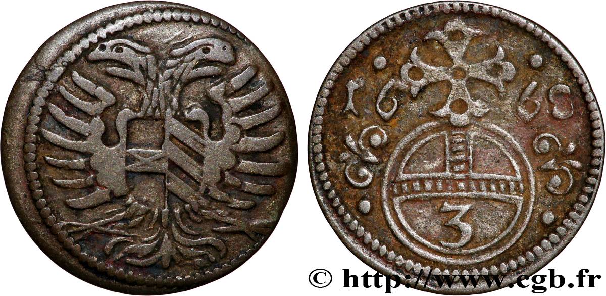ALLEMAGNE - SILÉSIE 3 Pfennig Léopold Ier 1668 Opole TTB 