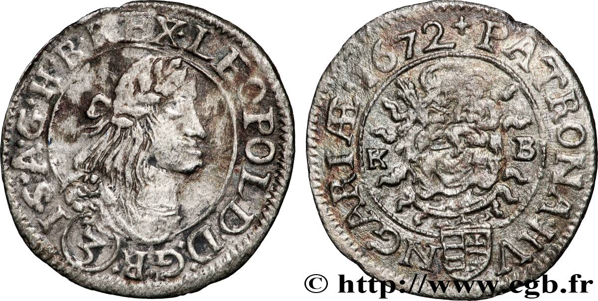 HONGRIE 3 Kreuzer Léopold Ier d’Autriche 1672 Kremnitz TB+ 