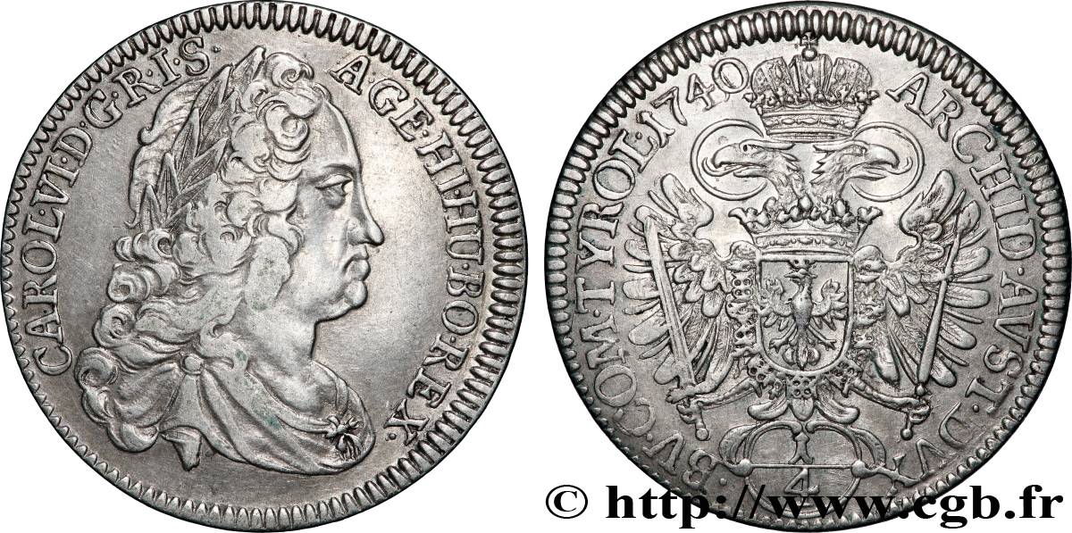 AUTRICHE - CHARLES VI 1/4 Thaler 1740 Hall TTB+ 