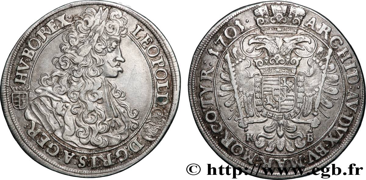 HONGRIE - ROYAUME DE HONGRIE - LÉOPOLD Ier  1/2 Thaler 1701 Kremnitz TTB+ 