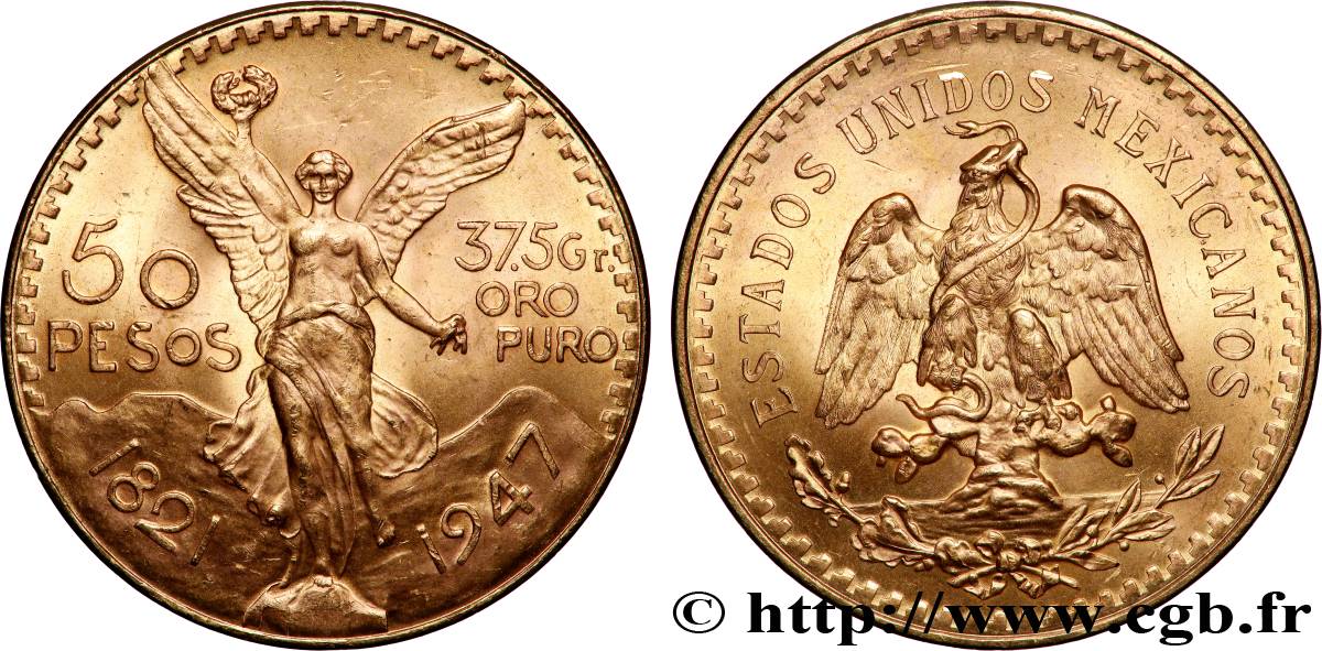 OR, PALLADIUM ET PLATINE INVESTISSEMENT 50 Pesos or 1947 Mexico SPL 