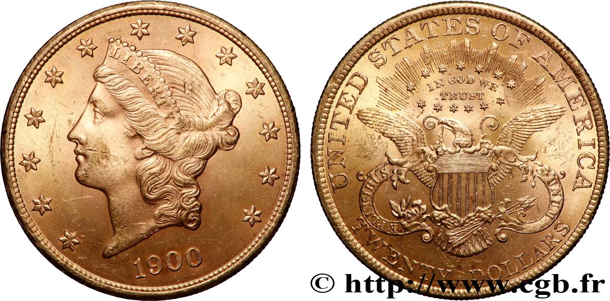 ORO, PALADIO Y PLATINO INVERSIÓN 20 Dollars or  Liberty , avec In God we trust 1900 Philadelphie EBC 