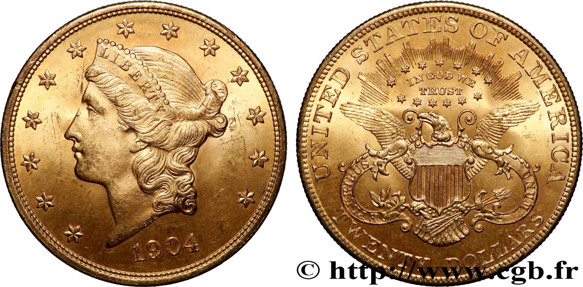 GOLD-, PALLADIUM- UND PLATIN-INVESTITIONEN 20 Dollars  Liberty  1904 Philadelphie VZ 