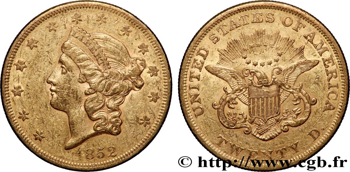 GOLD-, PALLADIUM- UND PLATIN-INVESTITIONEN 20 Dollars  Liberty  1852 Philadelphie SS 