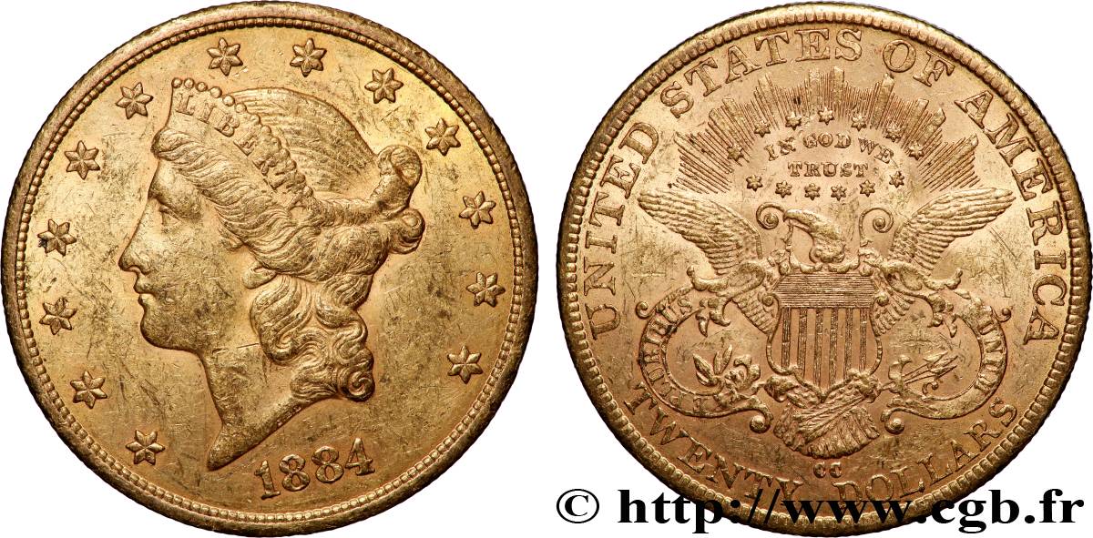 ORO, PALADIO Y PLATINO INVERSIÓN 20 Dollars  Liberty  1884 Carson City MBC 