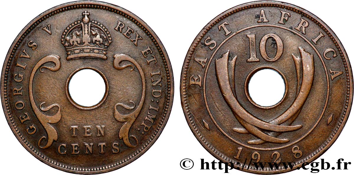 EAST AFRICA (BRITISH) 10 Cents Georges V 1928 Londres XF 