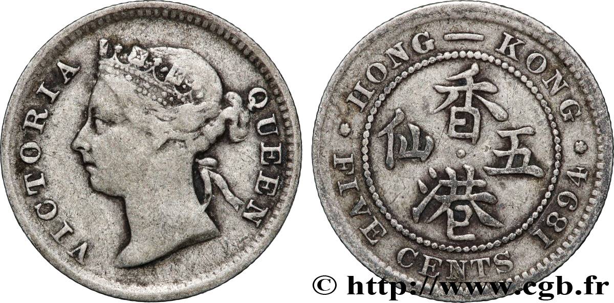HONG KONG 5 Cents Victoria 1894 Londres q.BB 