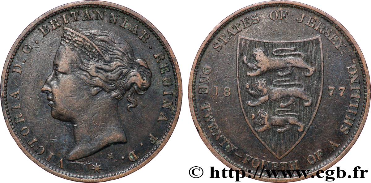 JERSEY 1/24 Shilling Reine Victoria 1877 Heaton TTB 