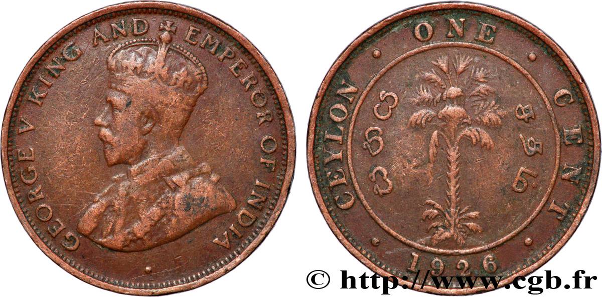 CEYLON 1 Cent Georges V 1926 Londres q.BB 
