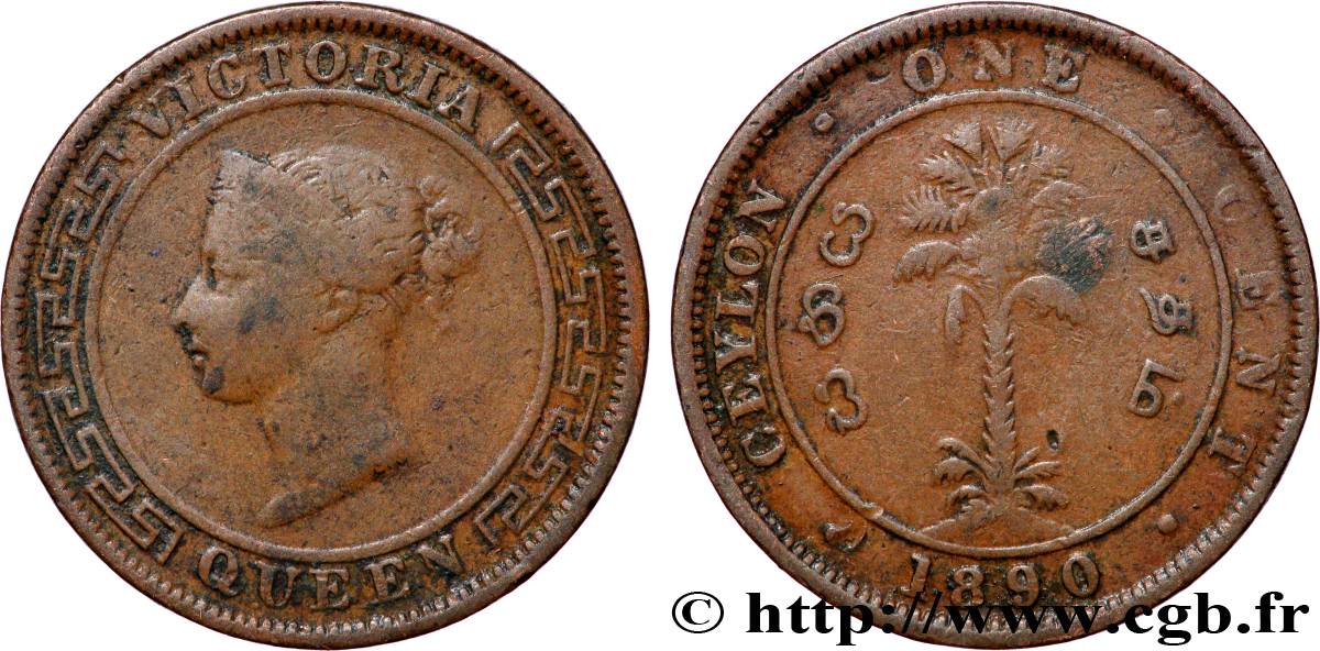CEYLON 1 Cent Victoria 1890  MB 