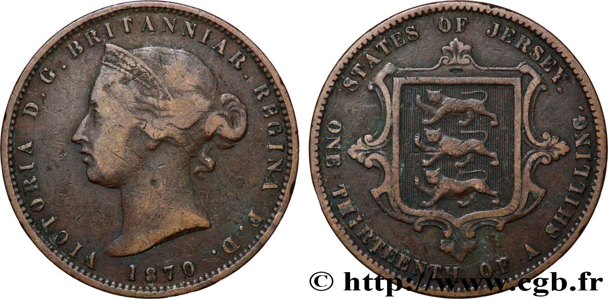 JERSEY 1/13 Shilling Victoria 1870  VF 
