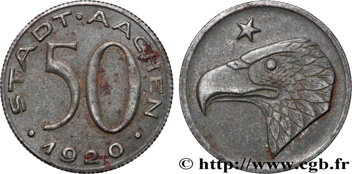 GERMANY - Notgeld 50 Pfennig Aachen (Aix-la-Chapelle) 1920  XF 