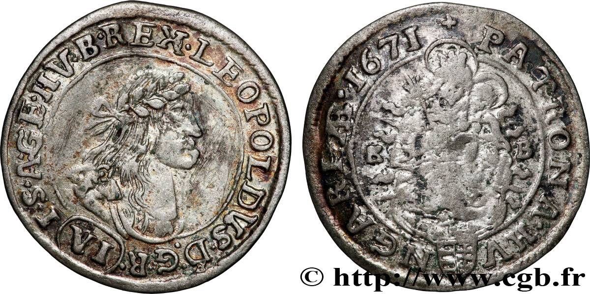 HONGRIE 6 Kreuzer Léopold Ier d’Autriche 1671 Kremnitz TTB 