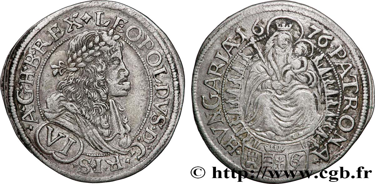 HONGRIE 6 Kreuzer Léopold Ier d’Autriche 1676 Bratislava TTB 